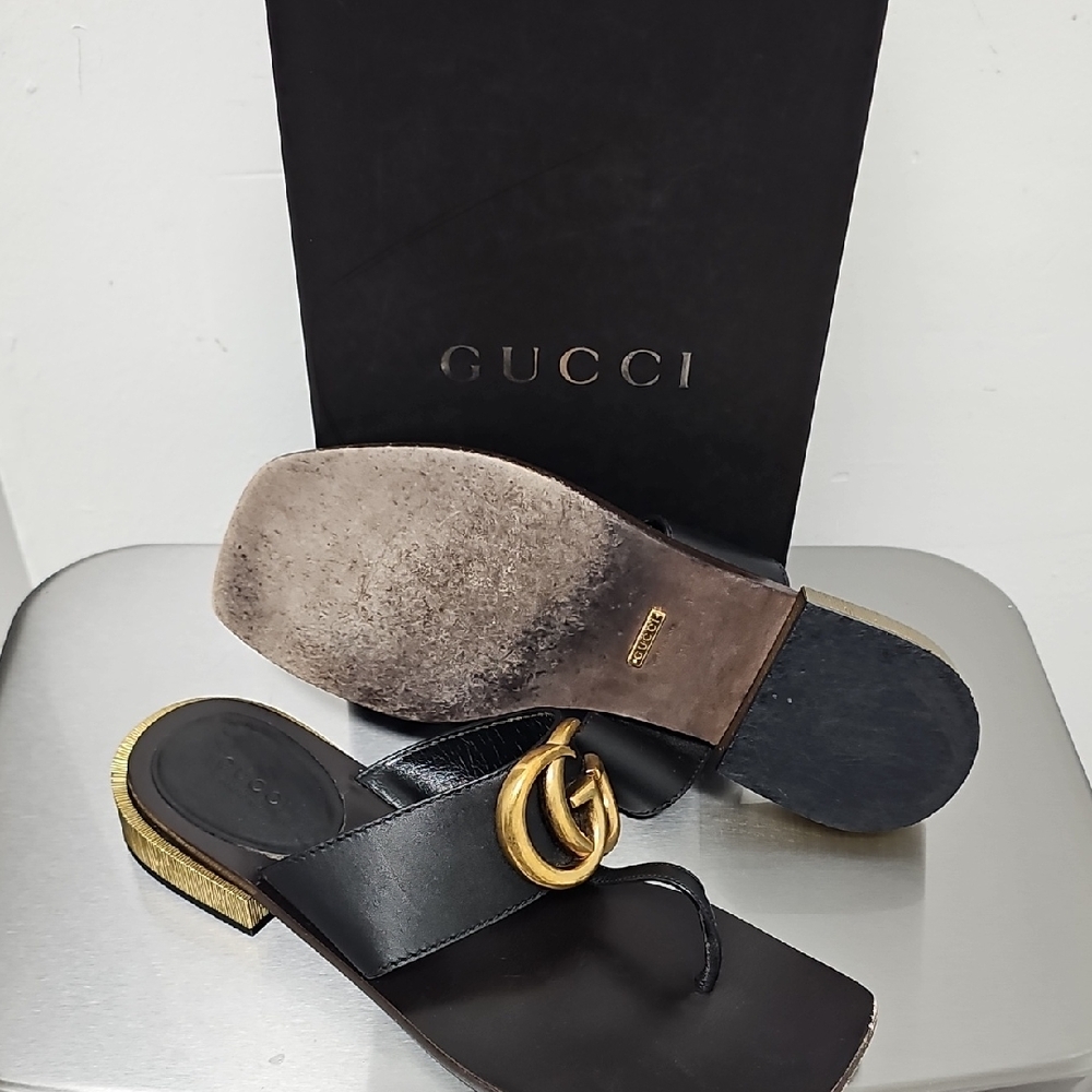 Gucci Black Sandals with Gold Detail